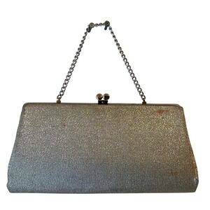 Vintage Chain Strap Clutch Purse Womens Gold Metallic Evening Bag Hollywood Reg
